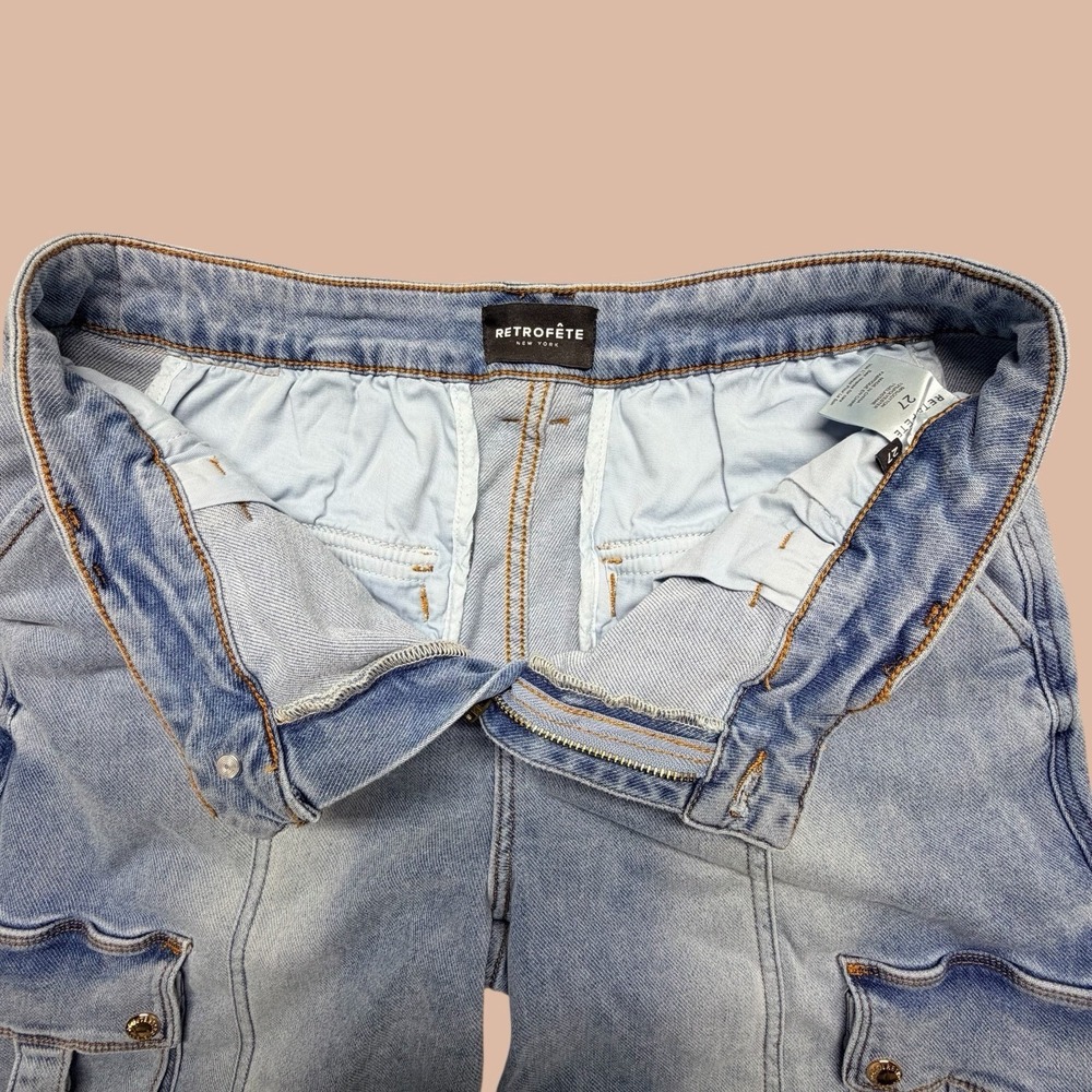 Retrofete New York Women's Cargo Light WashDenim Shorts Utility Designer Size 27 - Picture 3 of 10